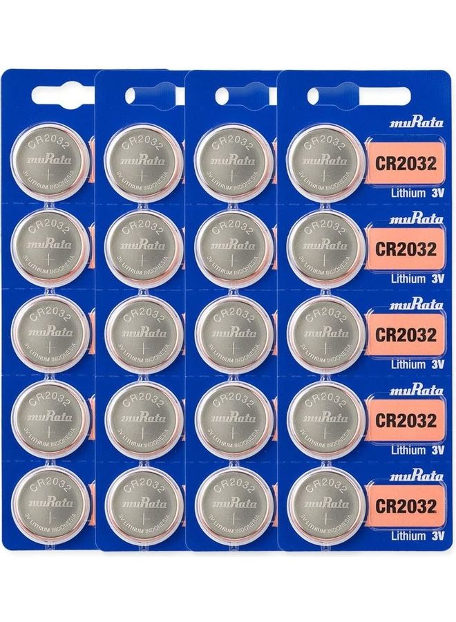 muRATA 20-Piece Pack CR2032 Lithium 3V Coin Cell Battery Silver - Image 1