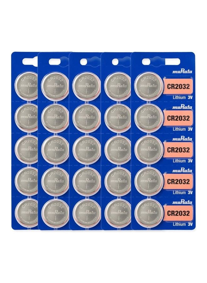 muRATA 25Pc Pack CR2032 Lithium 3V Coin Cell Battery Silver - Image 1