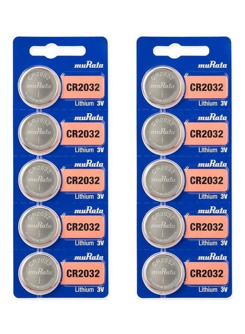 10-Piece CR2032 Lithium 3V Coin Cell Battery Silver