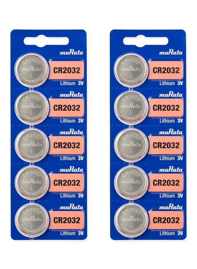 10-Piece CR2032 Lithium 3V Coin Cell Battery Silver