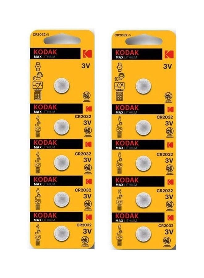 Kodak 10-Piece Pack CR2032 Max Lithium 3V Coin Cell Battery Silver - Image 1