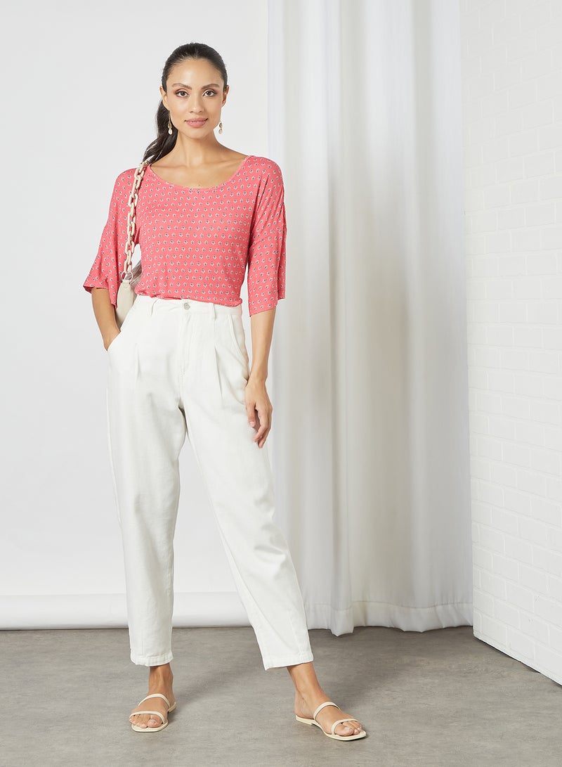 Aila Round Neck Printed Blouse Top Pink  - Image 4