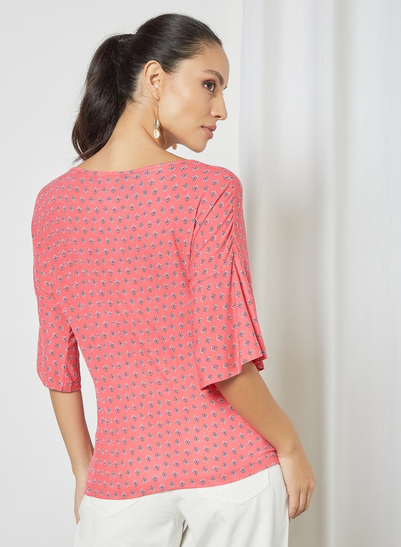 Aila Round Neck Printed Blouse Top Pink  - Image 3