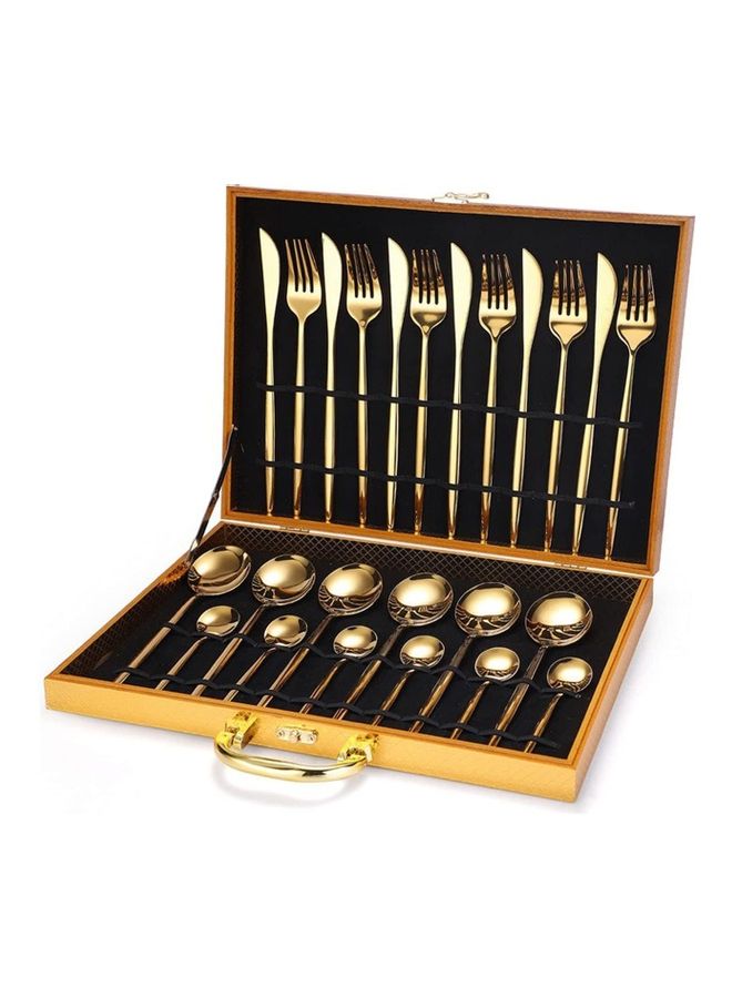 XiuWoo 24-Piece Stainless Steel Cutlery Set With Storage Case Gold - Image 1