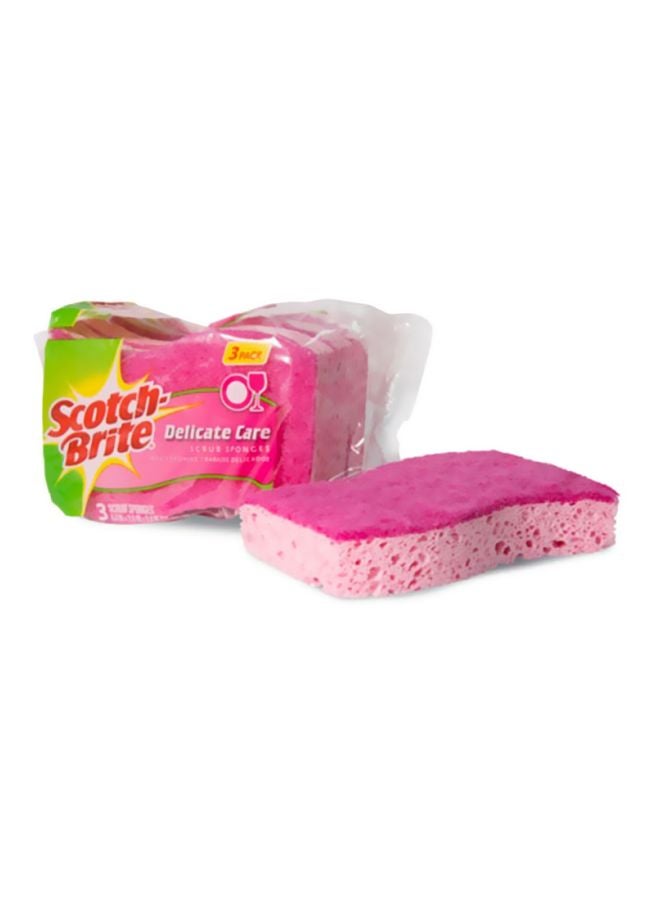 Delicate Care Scrub Sponge, Pack Of 3 Pink 4.4x2.6x0.8inch - v1622151927/N12015640A_2