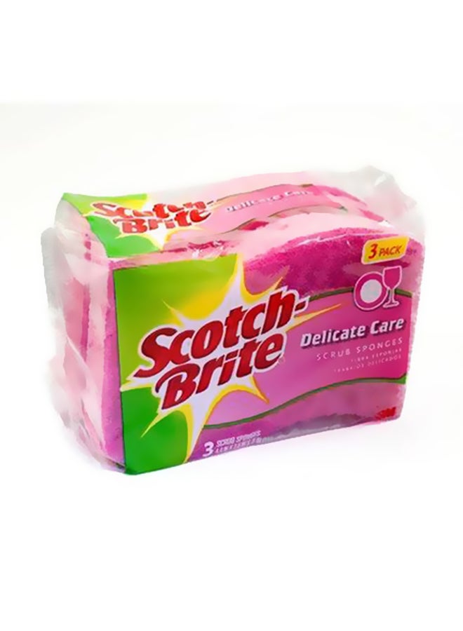 Delicate Care Scrub Sponge, Pack Of 3 Pink 4.4x2.6x0.8inch - v1622151927/N12015640A_5