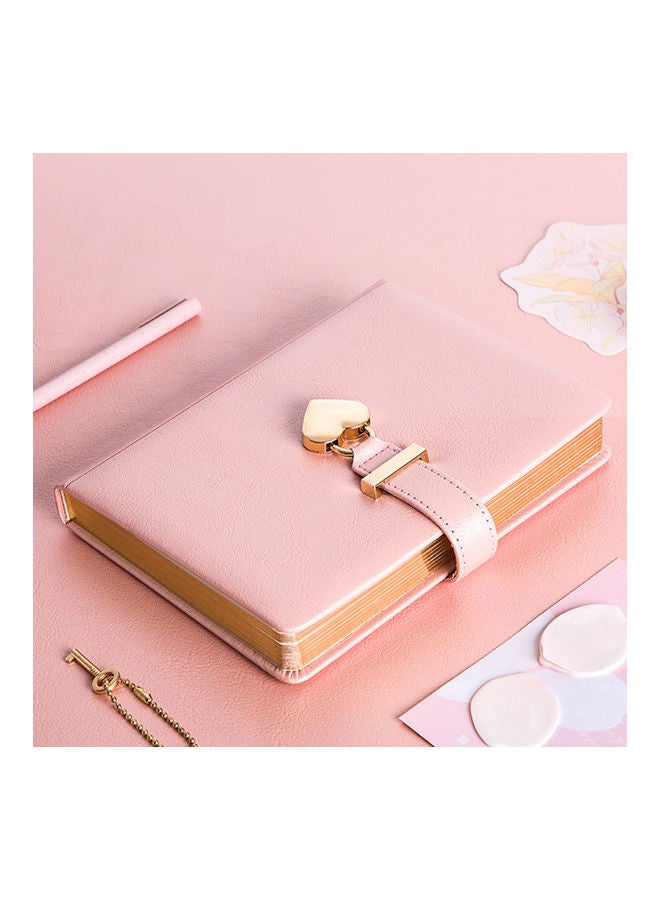 Generic Heart Shaped Lock Diary with Lock and Key Pink/Gold  - Image 2