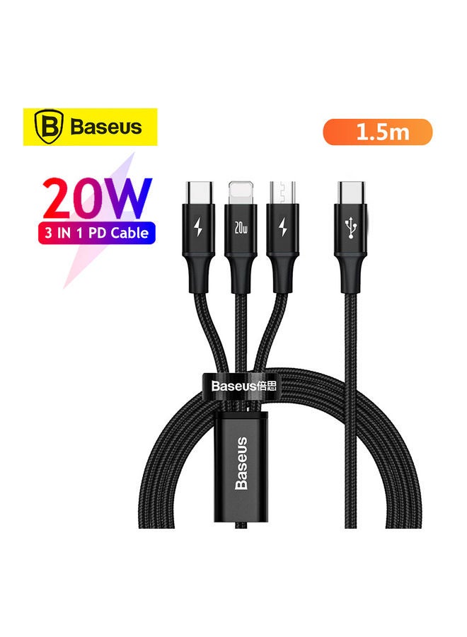 Baseus 3-in-1 Rapid Series 20W PD Fast Charging Cable Black  - Image 1