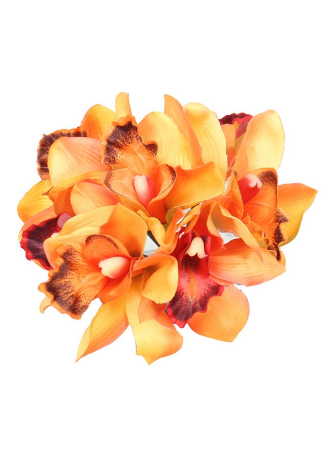 Generic 7-Head Artificial Orchid Flower Bouquet Orange/Brown 23cm 