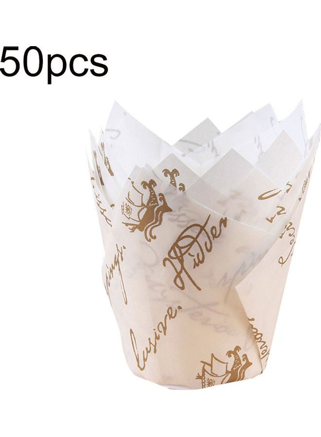طقم أوراق كب كيك مكون من 50 قطعة أبيض/ذهبي - Image 1