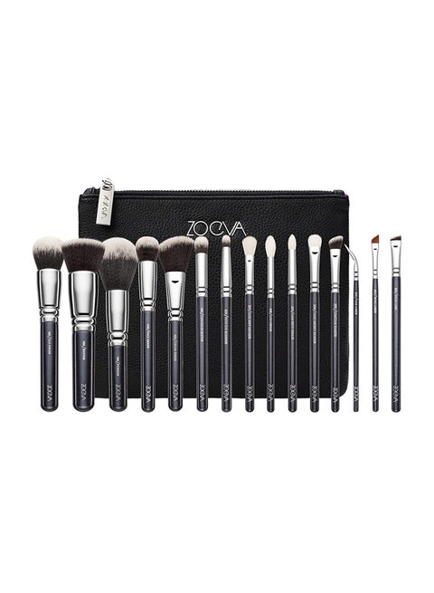 15 Piece Makeup Brush Set Black/Silver/Grey