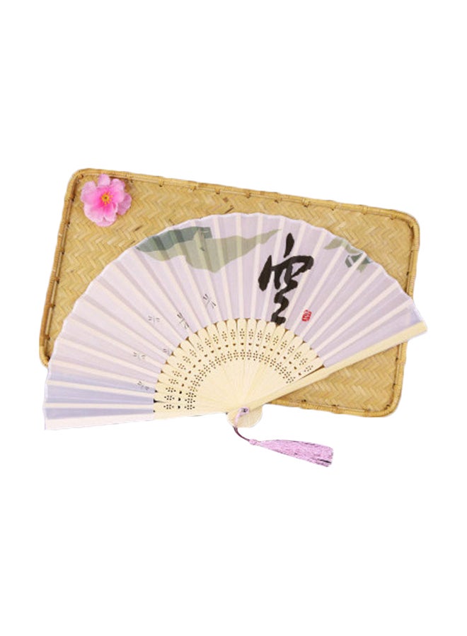 بيوينتي مروحة كلاسيكية بتصميم قابل للطي من الحرير أبيض - Image 1