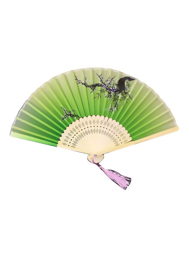 بيوينتي مروحة كلاسيكية بتصميم قابل للطي من الحرير أخضر/أبيض - Image 1