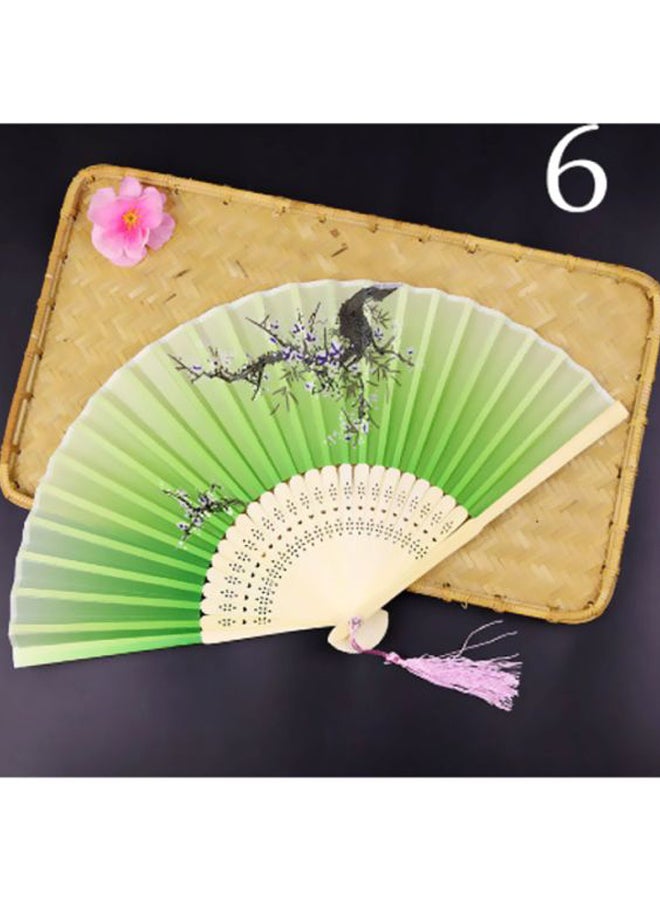 بيوينتي مروحة كلاسيكية بتصميم قابل للطي من الحرير أخضر/أبيض - Image 2