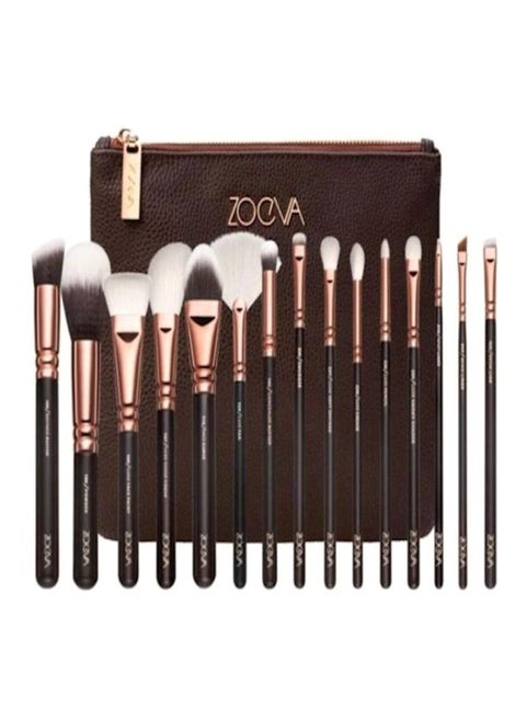 15-Piece  Rose Golden Complete Eyes Wool Makeup Brushes Sets Brown/Rose Gold/White