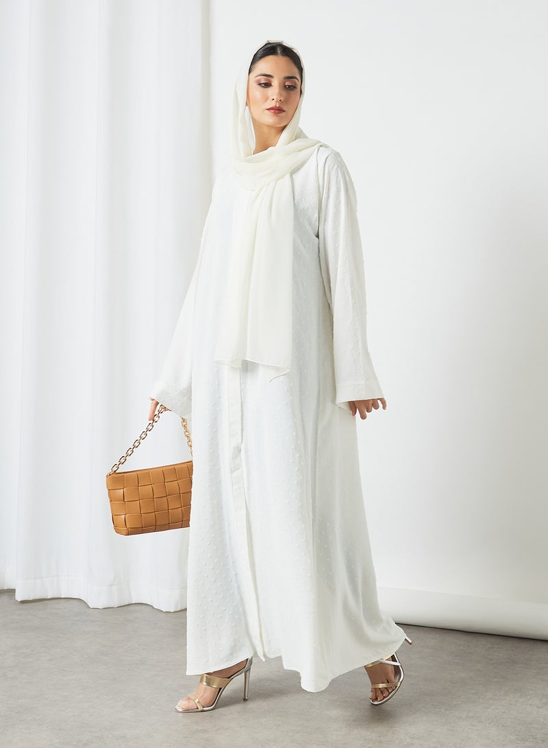 Bousni - V Neck Plain Abaya White - Image 1