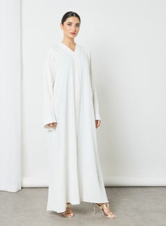 V Neck Plain Abaya White