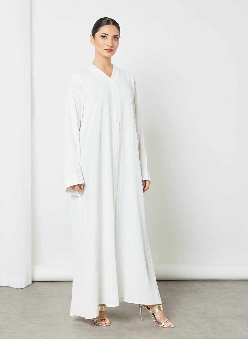 Bousni - V Neck Plain Abaya White - Image 1