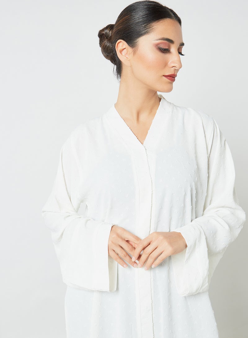 Bousni - V Neck Plain Abaya White - Image 1