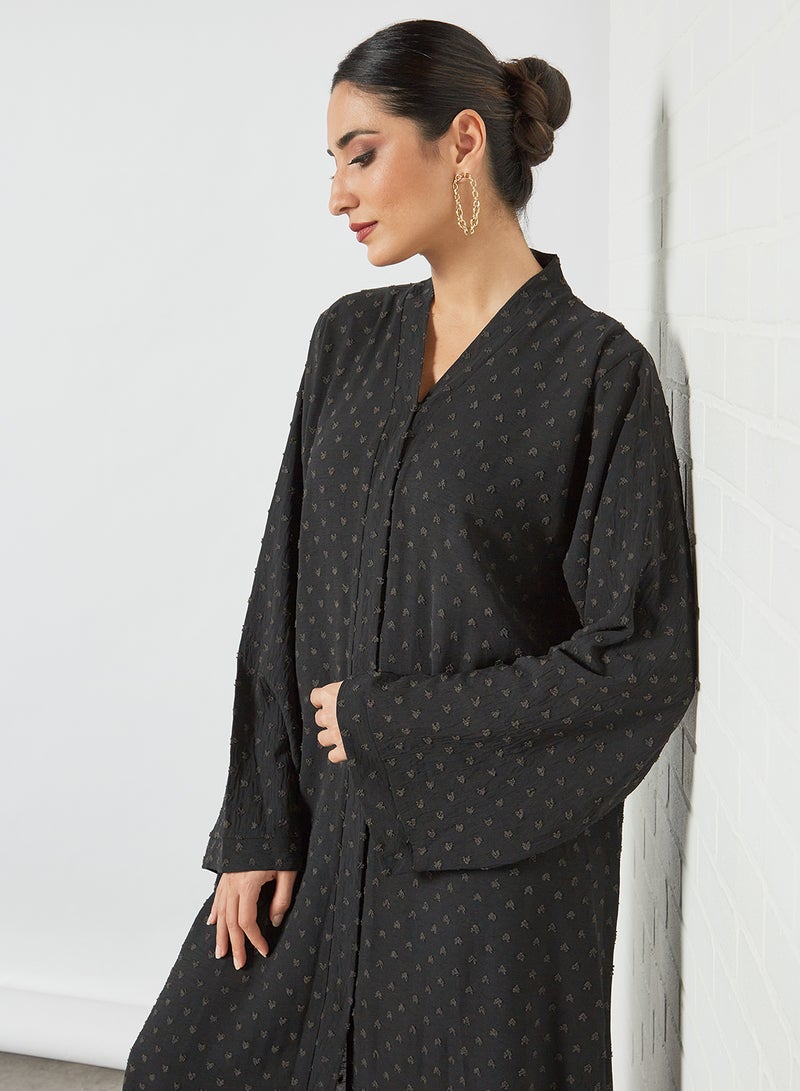 بوسني عباية سادة بفتحة رقبة على شكل حرف V لون أسود - Image 4