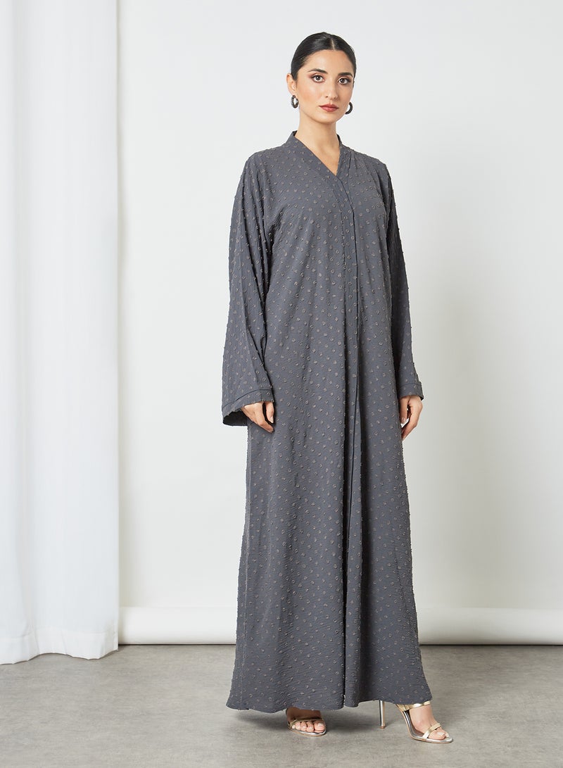 Bousni - V Neck Plain Abaya Grey - Image 1