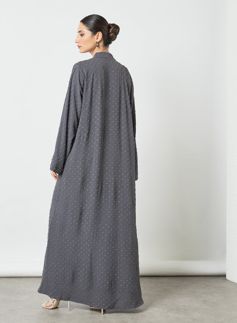 Bousni - V Neck Plain Abaya Grey - Image 1