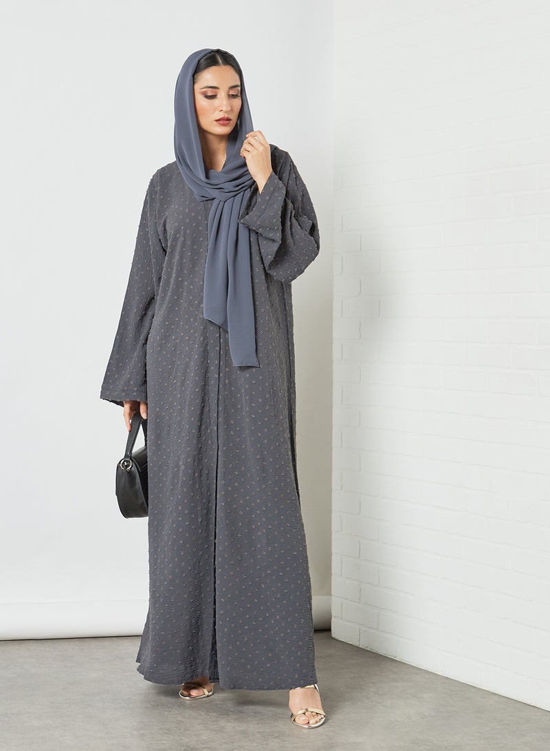 Bousni - V Neck Plain Abaya Grey - Image 1