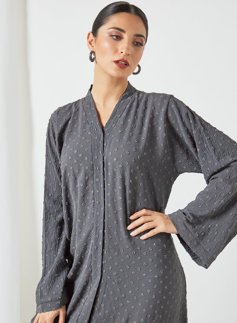 Bousni - V Neck Plain Abaya Grey - Image 1