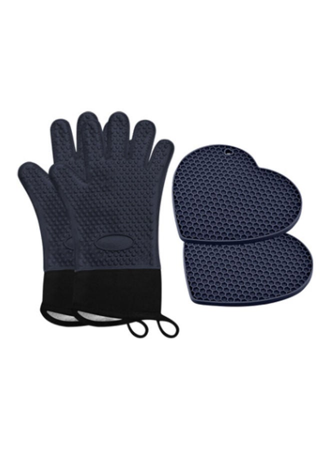 2-Pair Heart-Shaped Silicone Honeycomb and Placemat Glove Set Blue - Image 1