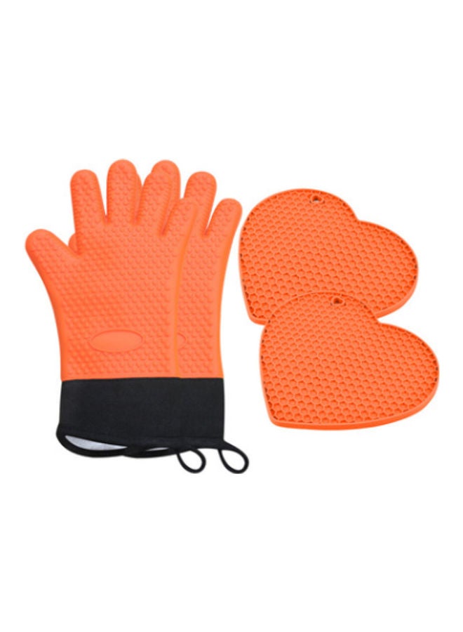 2-Pair Heart-shaped Silicone Honeycomb and Placemat Glove Set Orange/Black - Image 1