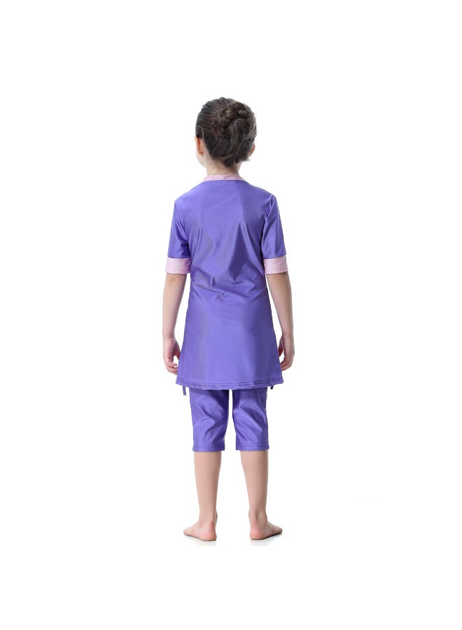 3-Piece Anti-Exposure Swimsuit Set Purple - Image 2