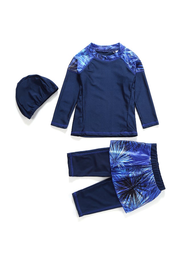 3-Piece Anti-Exposure Swimsuit Set Blue - Image 1
