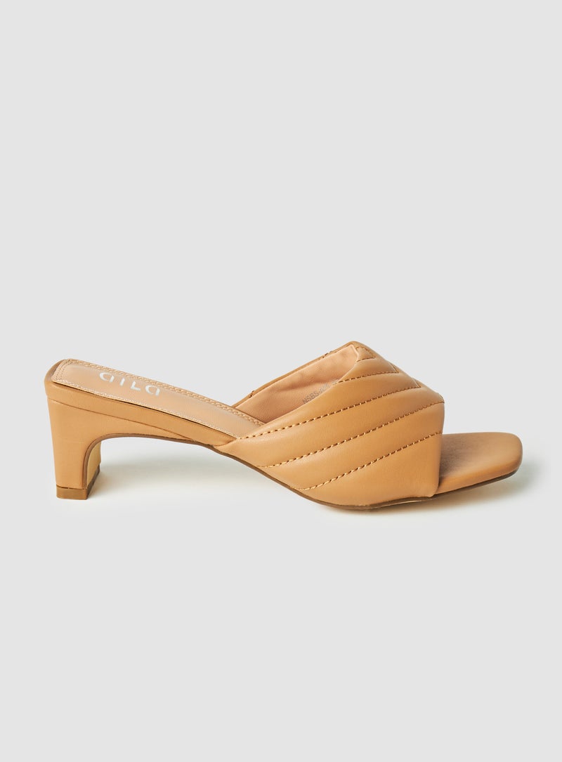 Aila - Casual Slip-On Heel Sandals Beige - Image 1