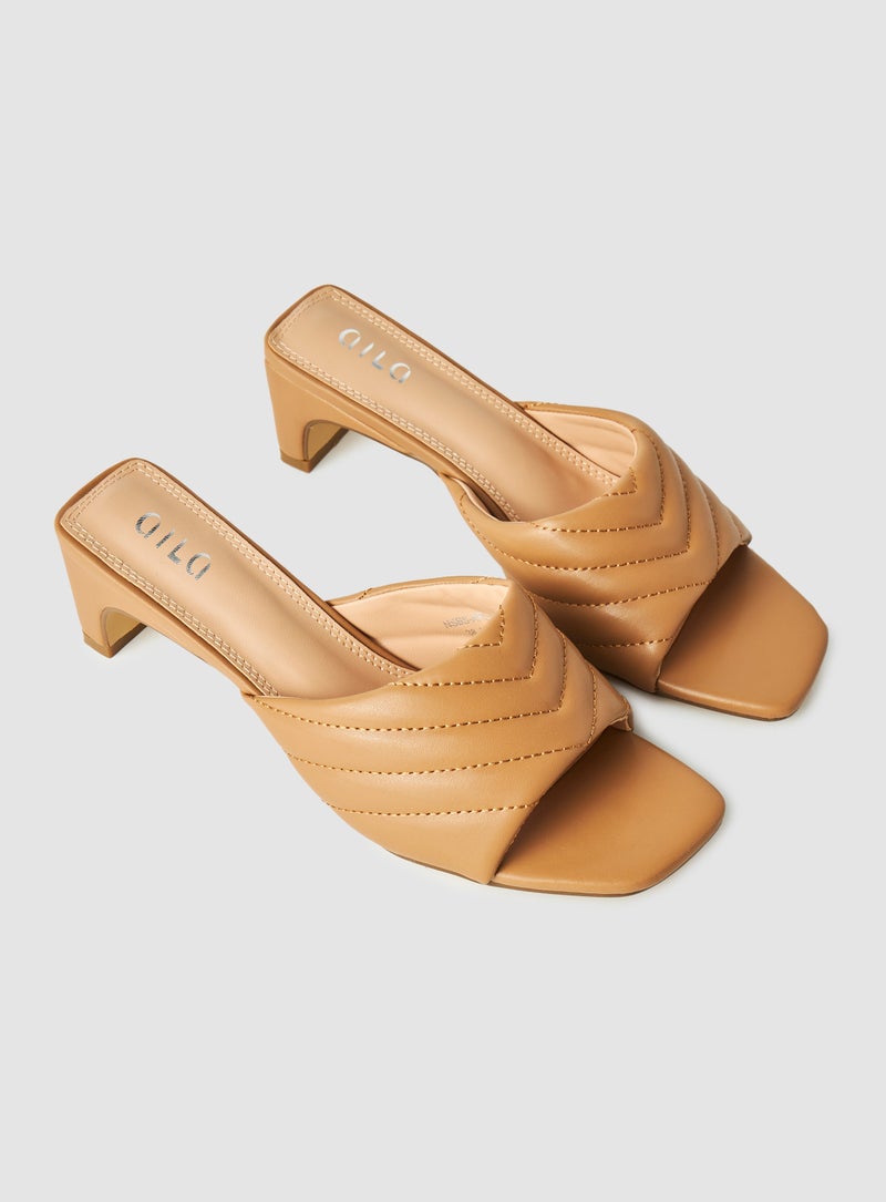 Aila - Casual Slip-On Heel Sandals Beige - Image 1