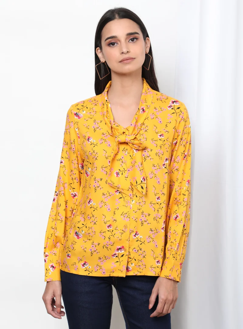 Aila V-Neck Printed Blouse Top