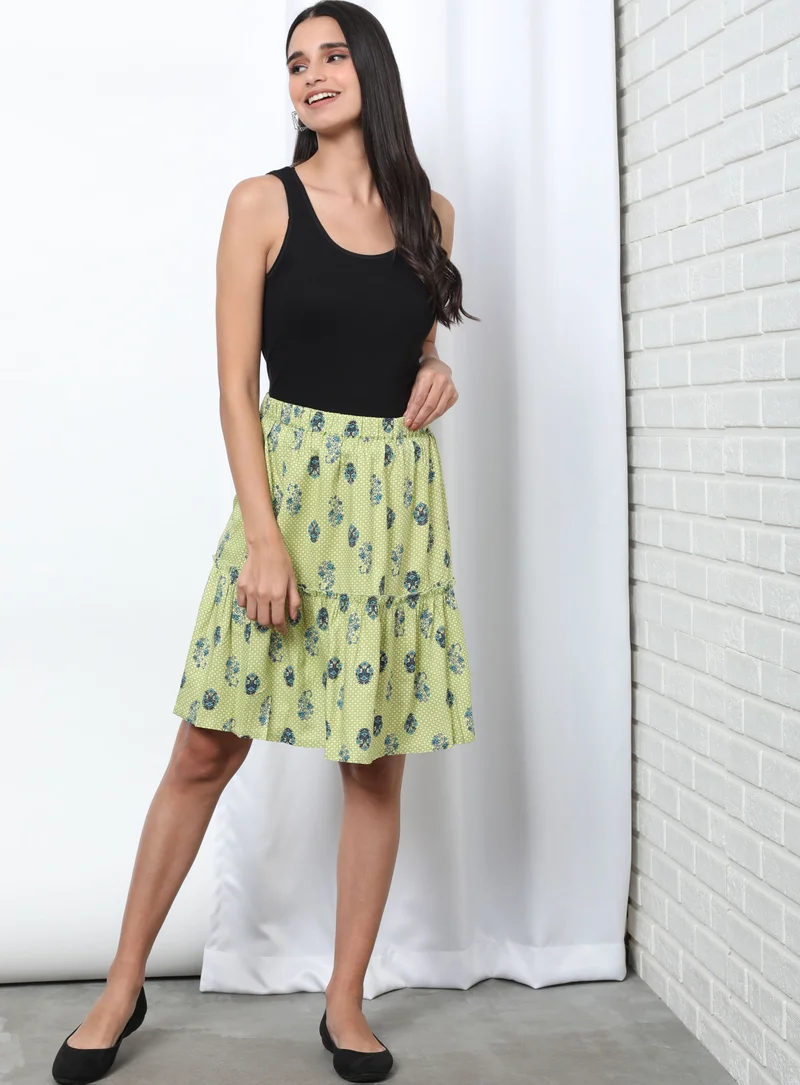 Aila Printed Flared Skirt Green Aop