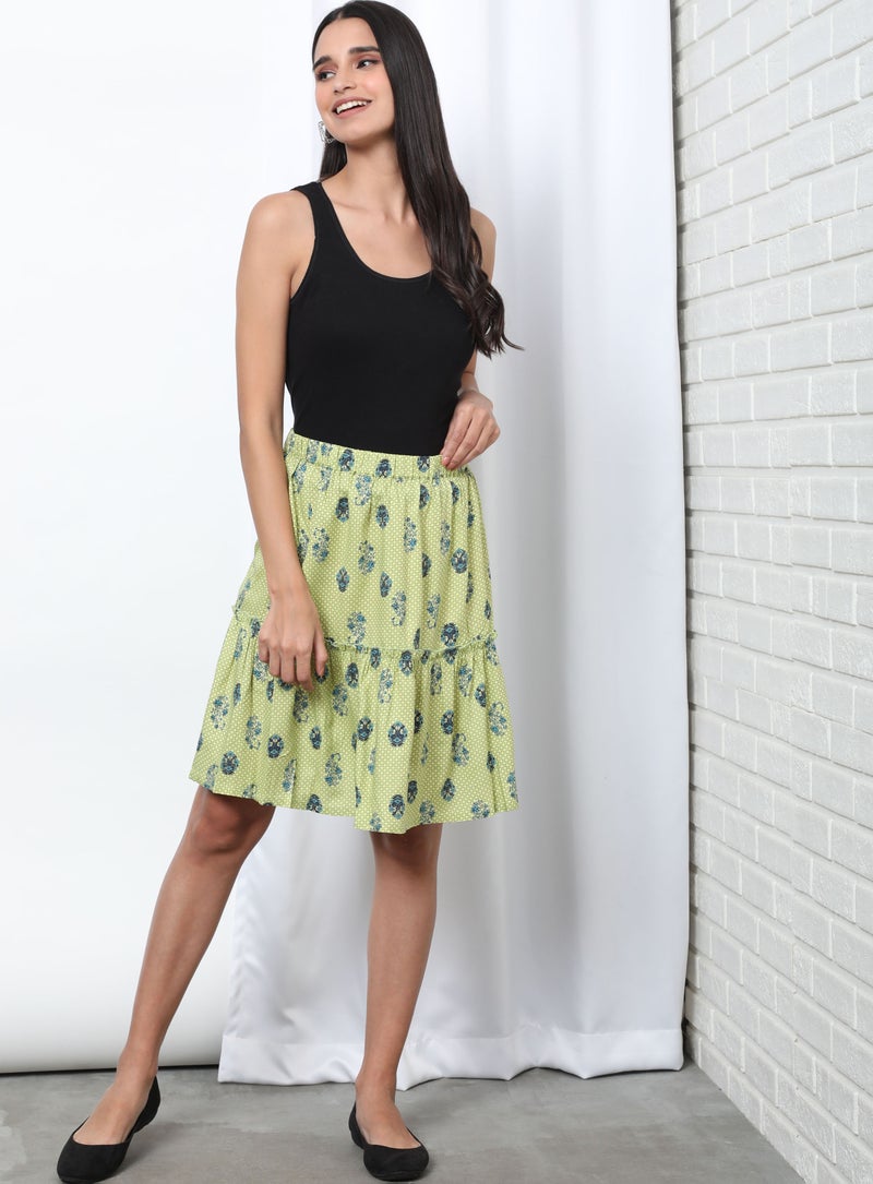 Aila - Printed Flared Skirt Green Aop - Image 1