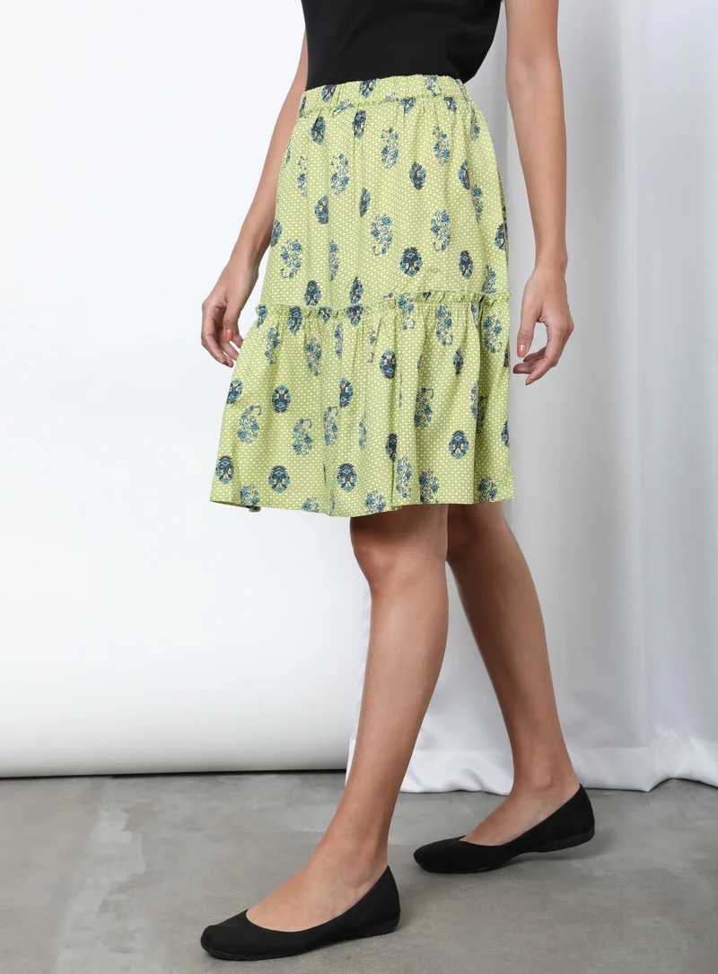 Aila Printed Flared Skirt Green Aop