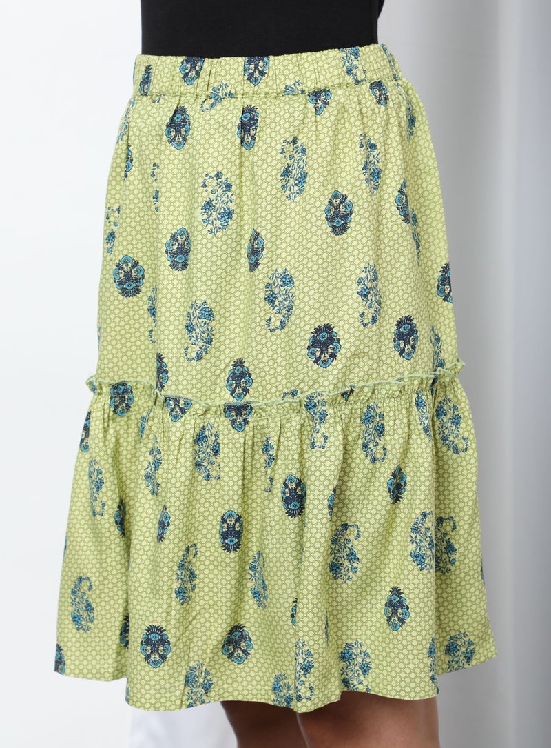 Aila - Printed Flared Skirt Green Aop - Image 1