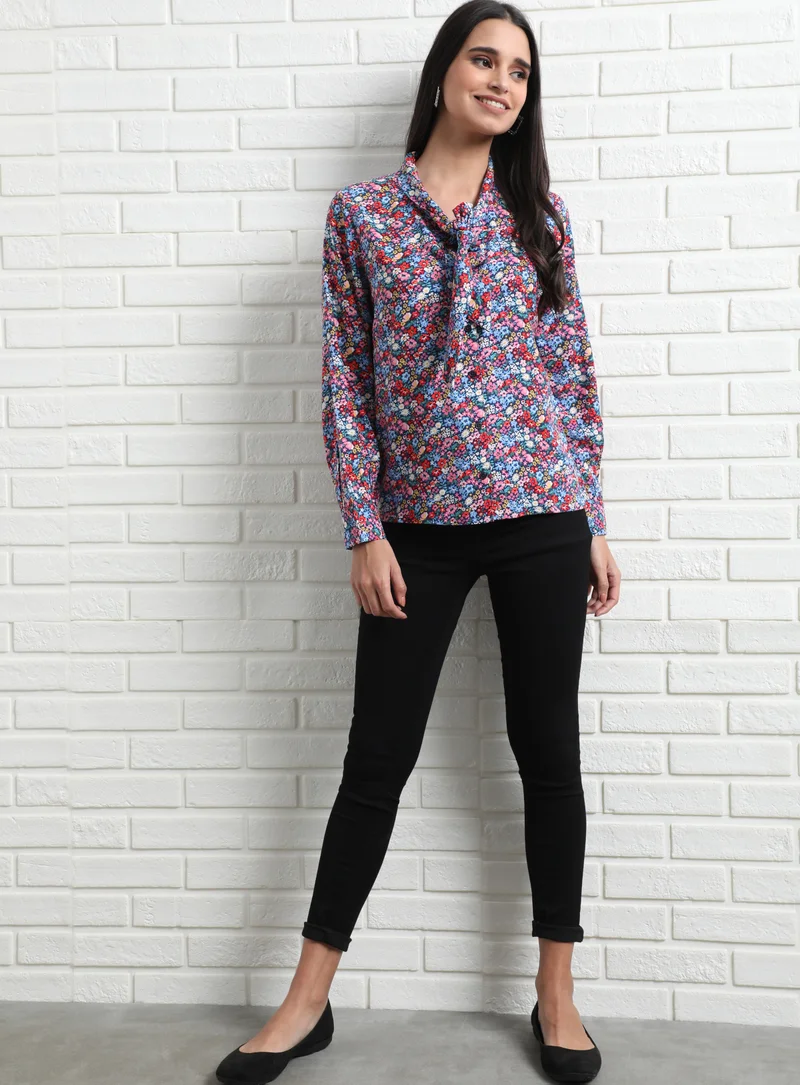 Aila Printed V-Neck Blouse Top Multicolour