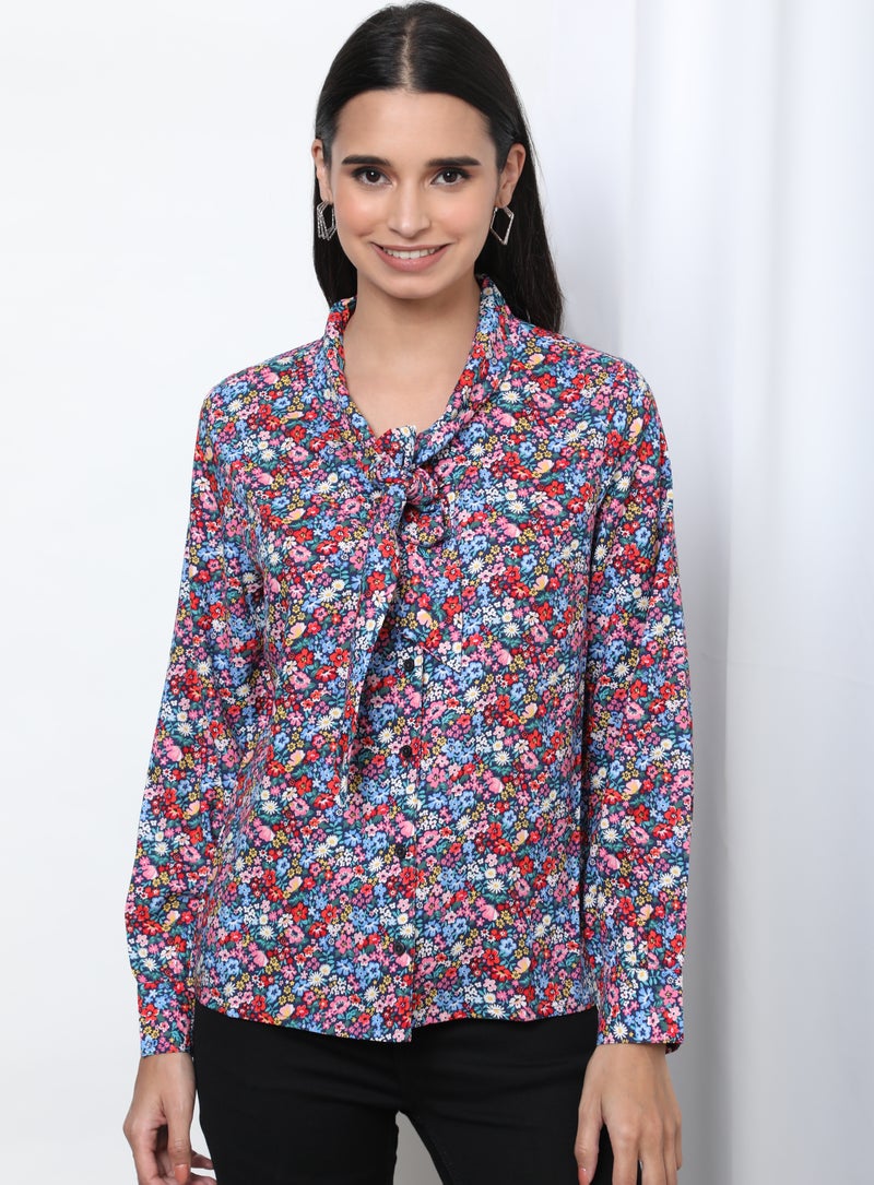 Aila Printed V-Neck Blouse Top Multicolour  - Image 1