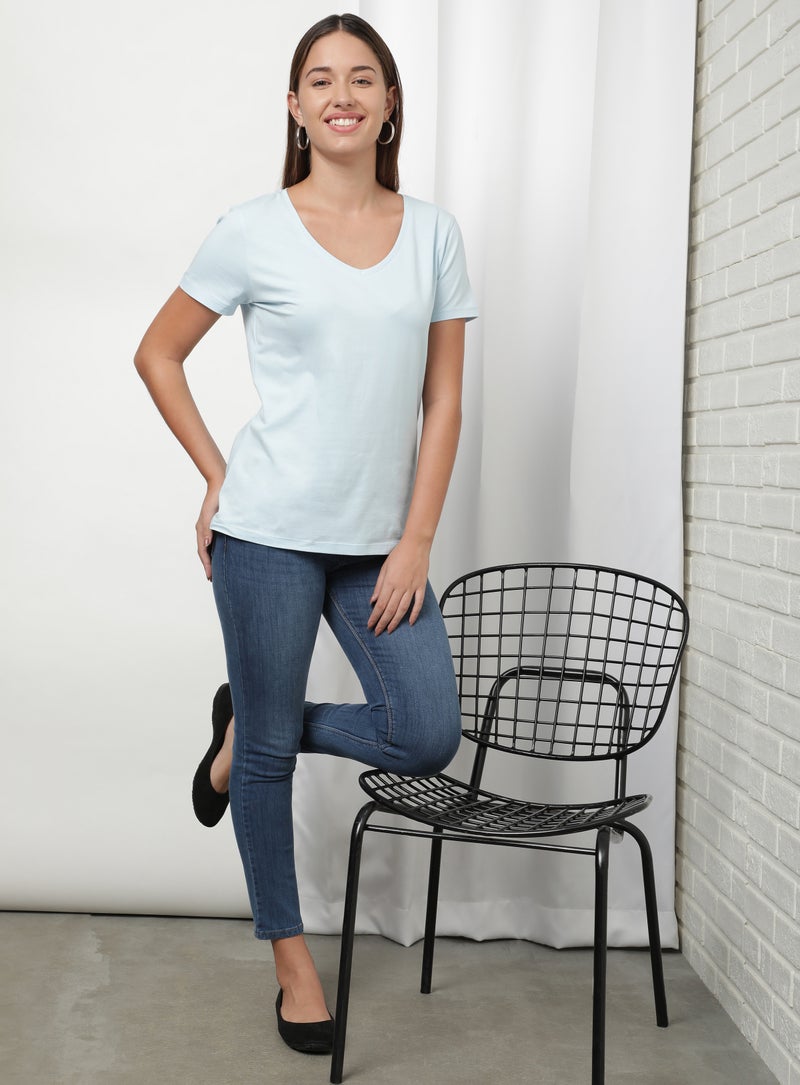Basic Plain V-Neck T-Shirt Angel Falls