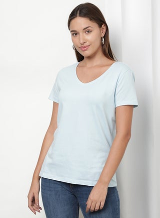 Basic Plain V-Neck T-Shirt Angel Falls - v1622262749/N46403940V_3