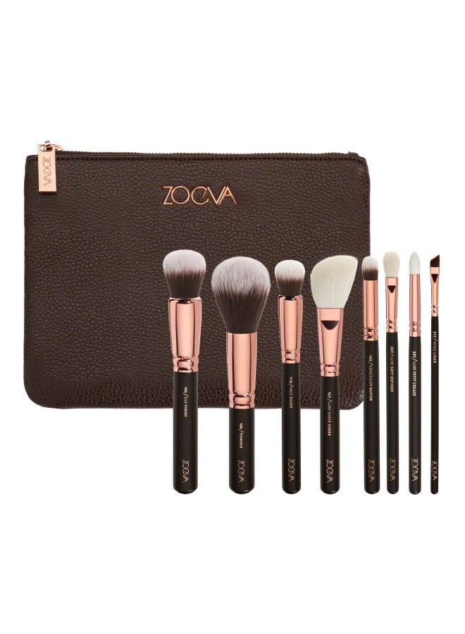 زويفا طقم فراشي مستحضرات تجميل مكون من 8 قطع بني/ أسود/ ذهبي - Image 1