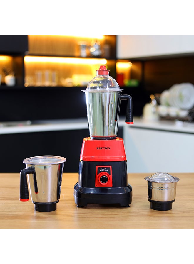 KRYPTON 3 In 1 Mixer Grinder With Stainless Steel Blades & Unbreakable Lids 550 W KNB6192 Red  - Image 3