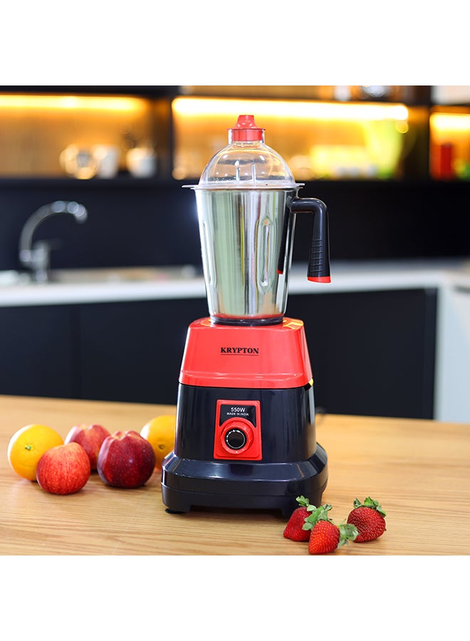 KRYPTON 3 In 1 Mixer Grinder With Stainless Steel Blades & Unbreakable Lids 550 W KNB6192 Red  - Image 4