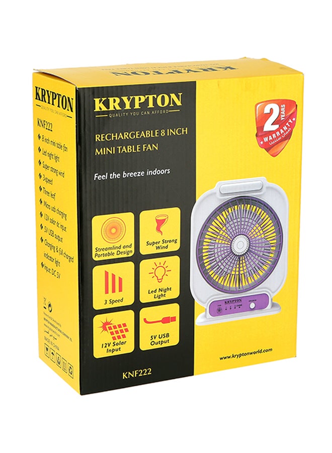 KRYPTON - 8 inch Rechargeable Powerful Table Fan With LED Night Light KNF222 White - Image 1