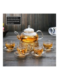 Lushh Glass Teapot With  Crystal Heart Shape Warmer And 4 Tea Cups Set Clear  - Image 2