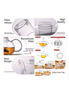 Lushh Glass Teapot With  Crystal Heart Shape Warmer And 4 Tea Cups Set Clear  - Image 4