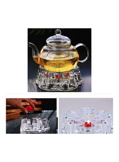 Lushh Glass Teapot With  Crystal Heart Shape Warmer And 4 Tea Cups Set Clear  - Image 5